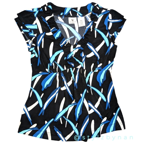 Worthington Abstract V-Neck Blouse Size S - Picture 1 of 4